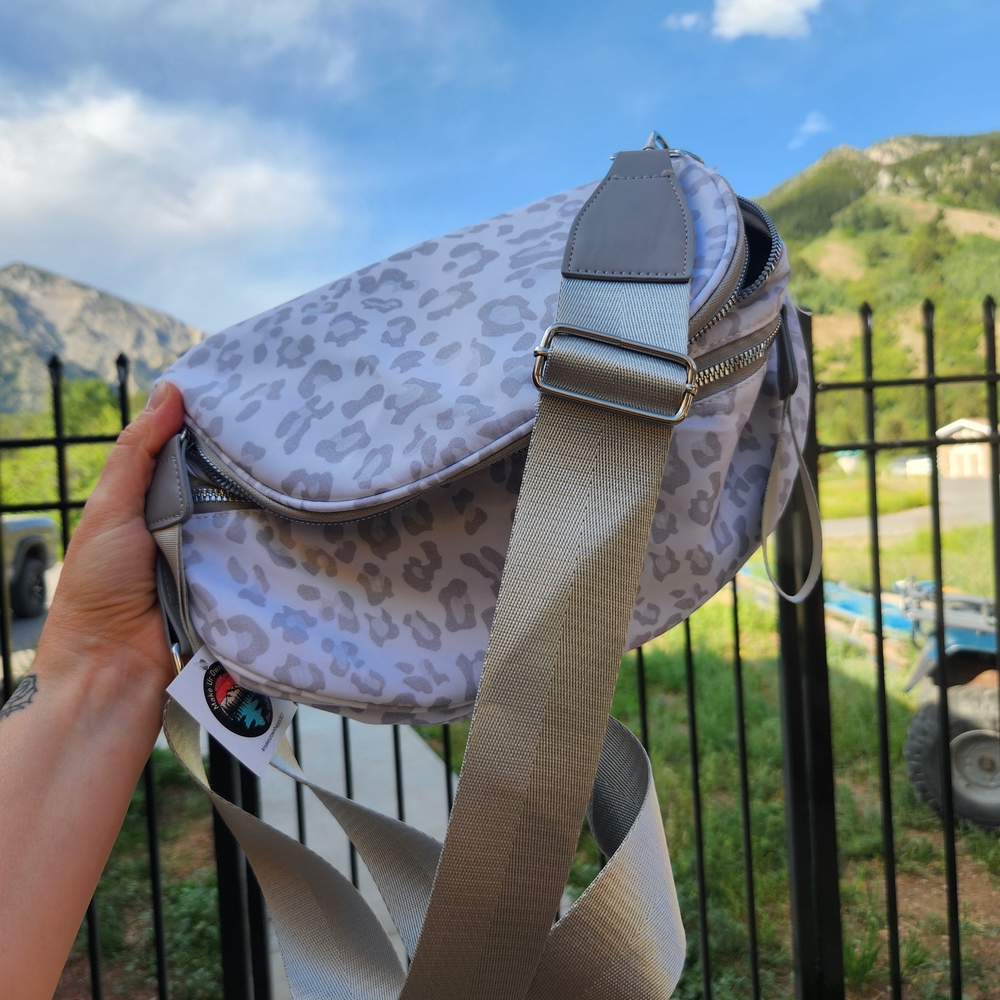 Gray Leopard Print XL Crossbody Bag